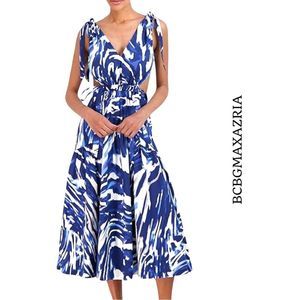 BCBGMaxAzria Blue and White Midi Dress